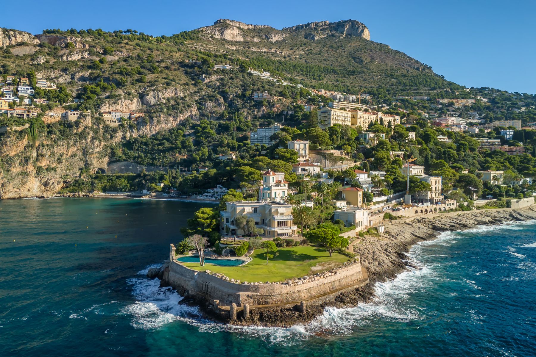 Aerial view of the French Riviera coastline between Nice and Monaco