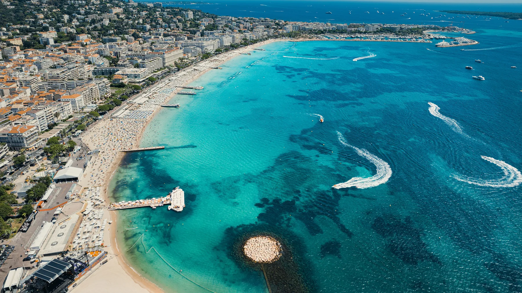A sandy beach on the Cannes coastline